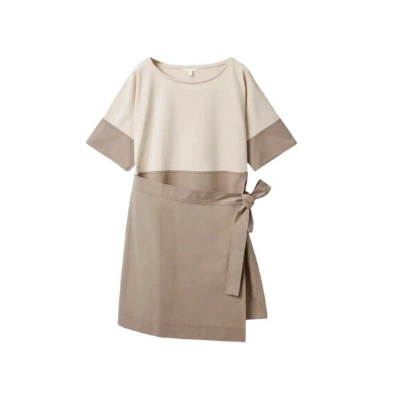 COS Dresses & Skirts - COS Contrast Wrap Dress Khaki Size L – Organic Fabric, Midi Workwear